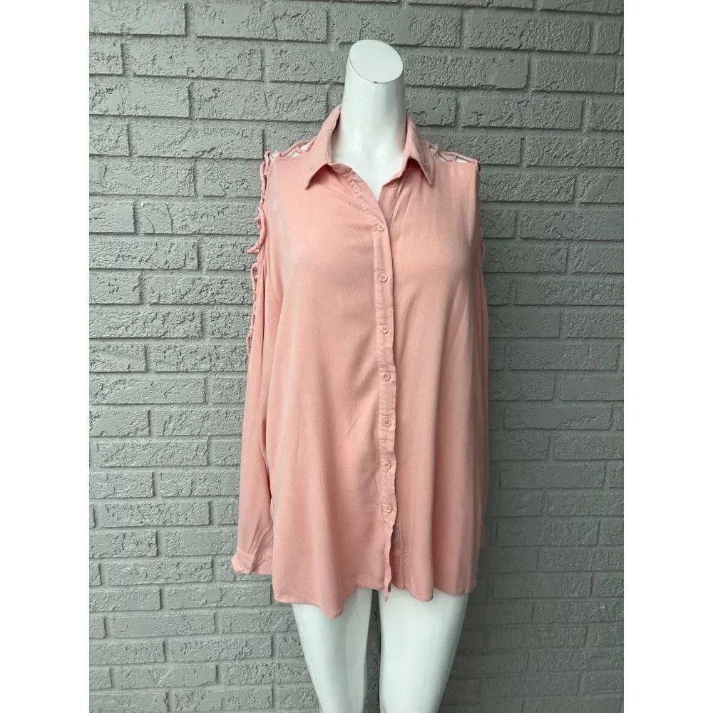 Entro Women Pink Lace-Up Shoulder Shirt Size L